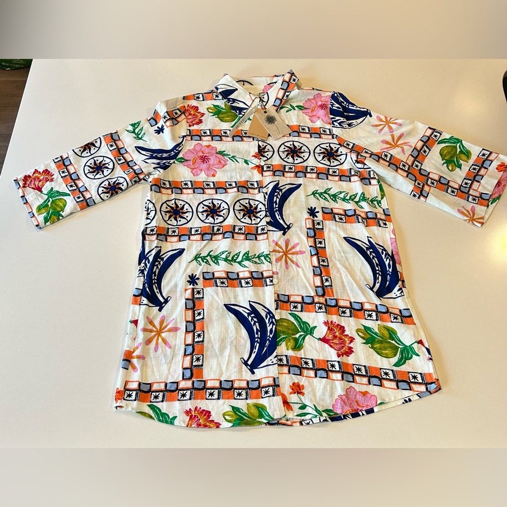 Label of Love women’s Linen Blend Floral Button Up Tunic